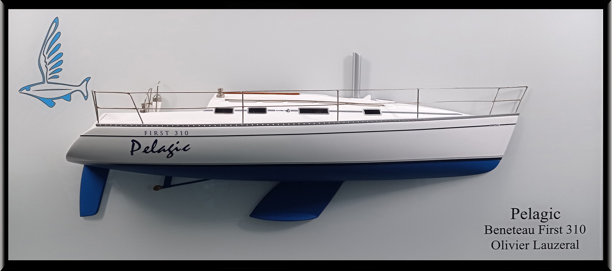 Custom Half Models - Beneteau - Beneteau First 310 custom half model with a modern white backboard - Abordage